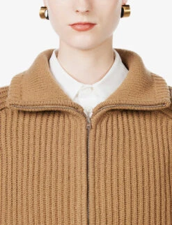Joseph Zip-through Relaxed-fit Cotton-blend Cardigan -Sweaty Bety Clothing Shop R03996012 CAMEL ALT04