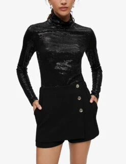 Maje Imaboo High-rise Logo-buttons Stretch-woven Skort -Sweaty Bety Clothing Shop R03999940 NOIRGRIS ALT02