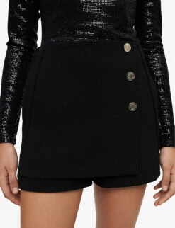 Maje Imaboo High-rise Logo-buttons Stretch-woven Skort -Sweaty Bety Clothing Shop R03999940 NOIRGRIS ALT04