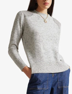 Ted Baker Colbiey Contrast-shoulders Knitted Jumper 8 Ted Baker Colbiey Contrast-shoulders Knitted Jumper -Sweaty Bety Clothing Shop R04000395 GREYMARL ALT02