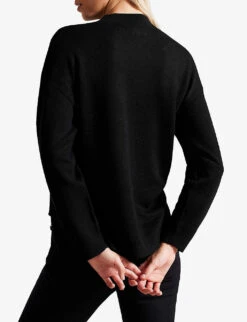 Ted Baker Elonia Logo-embroidered Mock-neck Stretch-knit Jumper -Sweaty Bety Clothing Shop R04004994 BLACK ALT03