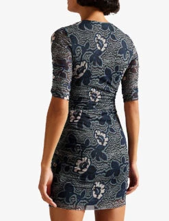 Ted Baker Velvit Floral-print Stretch-woven Bodycon Mini Dress -Sweaty Bety Clothing Shop R04006463 NAVY ALT03