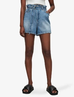 AllSaints Palmer High-rise Paper-bag Waist Denim Shorts -Sweaty Bety Clothing Shop R04008766 MIDINDIGOBLU ALT02