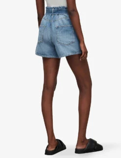 AllSaints Palmer High-rise Paper-bag Waist Denim Shorts -Sweaty Bety Clothing Shop R04008766 MIDINDIGOBLU ALT03