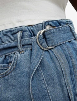 AllSaints Palmer High-rise Paper-bag Waist Denim Shorts -Sweaty Bety Clothing Shop R04008766 MIDINDIGOBLU ALT04