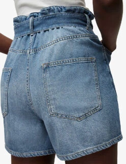 AllSaints Palmer High-rise Paper-bag Waist Denim Shorts -Sweaty Bety Clothing Shop R04008766 MIDINDIGOBLU ALT05