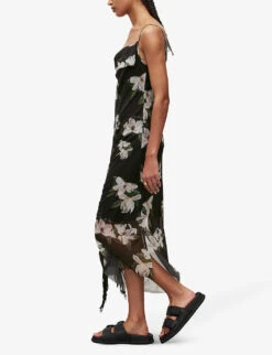 AllSaints Floral-print Strapless Stretch-woven Midi Dress -Sweaty Bety Clothing Shop R04009240 BLACK ALT02