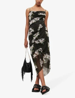 AllSaints Floral-print Strapless Stretch-woven Midi Dress -Sweaty Bety Clothing Shop R04009240 BLACK ALT04