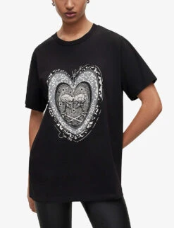 AllSaints Levine Graphic-print Organic Cotton-jersey T-shirt -Sweaty Bety Clothing Shop R04009277 BLACK ALT02
