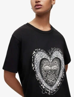 AllSaints Levine Graphic-print Organic Cotton-jersey T-shirt -Sweaty Bety Clothing Shop R04009277 BLACK ALT04