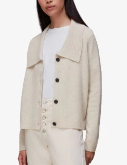 Whistles Oversized-collar Ribbed-trim Wool Cardigan 8 Whistles Oversized-collar Ribbed-trim Wool Cardigan -Sweaty Bety Clothing Shop R04011282 CREAM ALT02