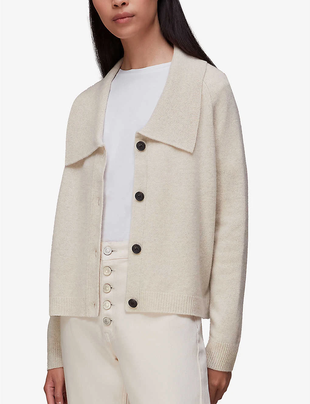 Whistles Oversized-collar Ribbed-trim Wool Cardigan 4 Whistles Oversized-collar Ribbed-trim Wool Cardigan - Image 3