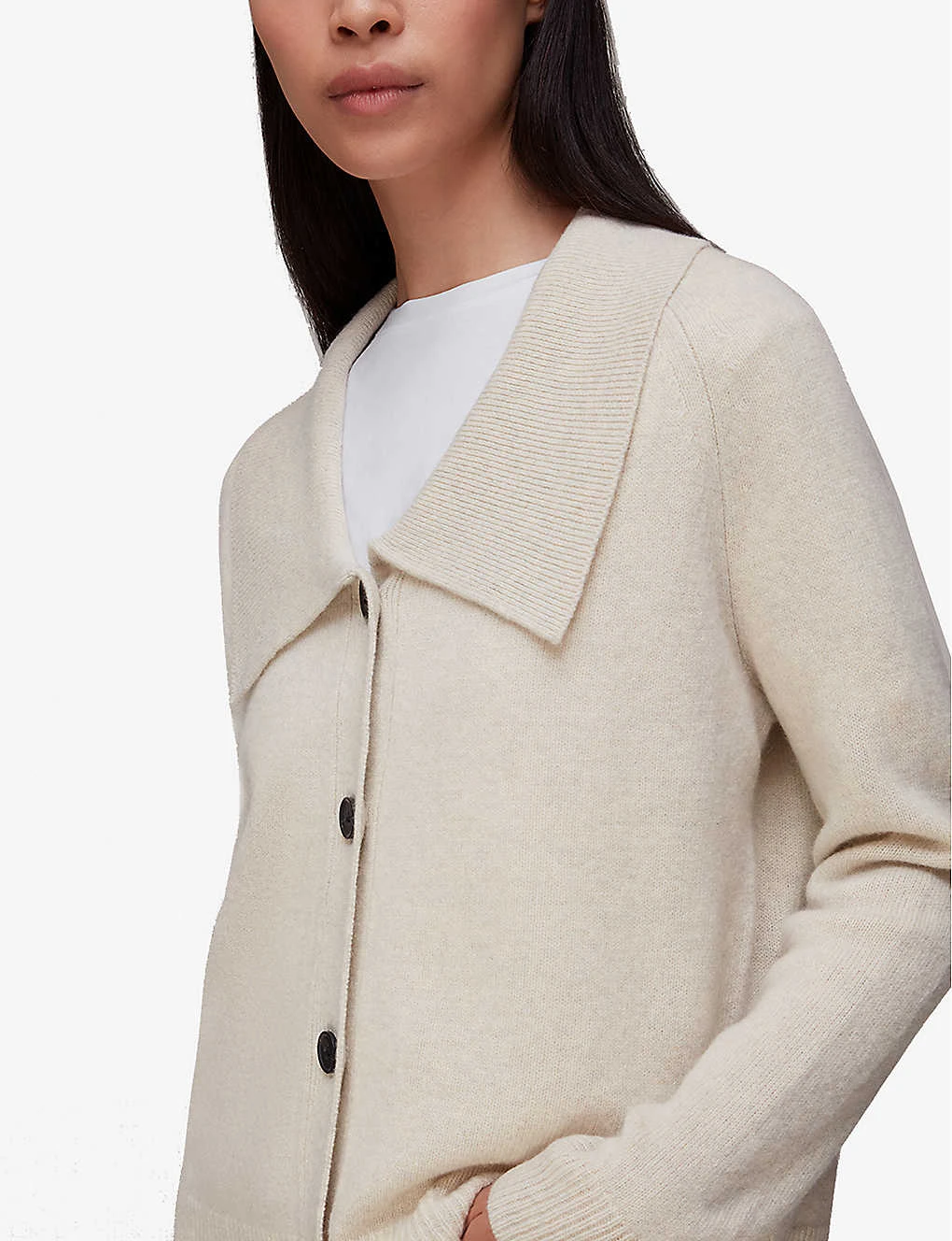 Whistles Oversized-collar Ribbed-trim Wool Cardigan 6 Whistles Oversized-collar Ribbed-trim Wool Cardigan - Image 5