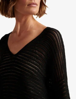 V-neck Relaxed-fit Organic-cotton Crochet Jumper -Sweaty Bety Clothing Shop R04044639 BLACK ALT03