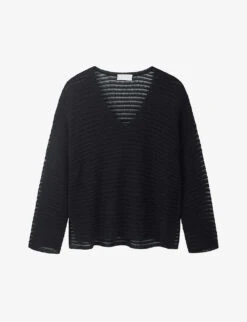 V-neck Relaxed-fit Organic-cotton Crochet Jumper