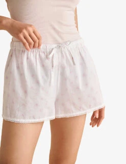 Sprig Floral-print Cotton Shorts -Sweaty Bety Clothing Shop R04057580 WHITEPINK ALT02