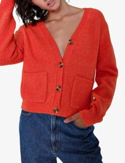 Griffin V-neck Recycled Polyester-blend Knitted Cardigan -Sweaty Bety Clothing Shop R04061052 TOMATO ALT02
