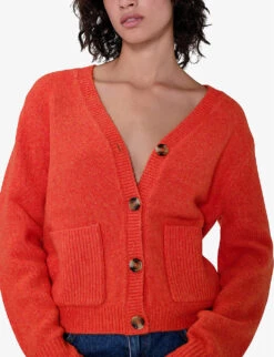 Griffin V-neck Recycled Polyester-blend Knitted Cardigan -Sweaty Bety Clothing Shop R04061052 TOMATO ALT04