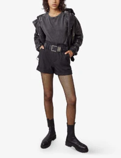 Ikks Belted High-waisted Stretch-woven Shorts -Sweaty Bety Clothing Shop R04063189 BLACK ALT01