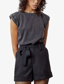 Ikks Belted High-waisted Stretch-woven Shorts -Sweaty Bety Clothing Shop R04063189 BLACK ALT02