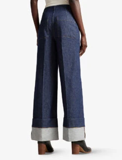 Ted Baker Pattei Contrast-stitching Wide-leg High-rise Stretch-organic-cotton Jeans -Sweaty Bety Clothing Shop R04065918 NAVY ALT02