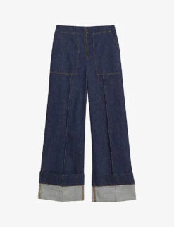 Ted Baker Pattei Contrast-stitching Wide-leg High-rise Stretch-organic-cotton Jeans