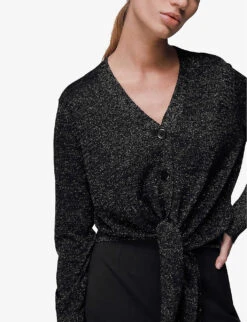 Whistles Sparkle Wool-blend Tie Cardigan -Sweaty Bety Clothing Shop R04067955 BLACK ALT02
