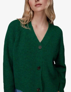 Whistles Skye Ribbed-detail Wool-blend Cardigan -Sweaty Bety Clothing Shop R04067957 GREEN ALT02