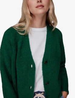 Whistles Skye Ribbed-detail Wool-blend Cardigan -Sweaty Bety Clothing Shop R04067957 GREEN ALT04