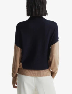Reiss Nova Panelled Block Wool And Cashmere-blend Roll-neck Jumper -Sweaty Bety Clothing Shop R04068258 NAVYCAMEL ALT03