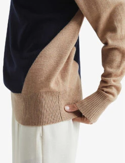 Reiss Nova Panelled Block Wool And Cashmere-blend Roll-neck Jumper -Sweaty Bety Clothing Shop R04068258 NAVYCAMEL ALT04