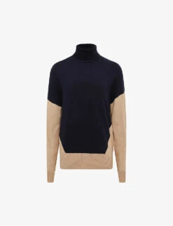 Reiss Nova Panelled Block Wool And Cashmere-blend Roll-neck Jumper