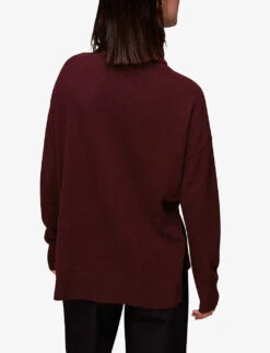 Whistles Roll-neck Cashmere Knitted Jumper -Sweaty Bety Clothing Shop R04071979 PLUMCLARET ALT03