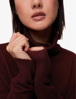 Whistles Roll-neck Cashmere Knitted Jumper -Sweaty Bety Clothing Shop R04071979 PLUMCLARET ALT04