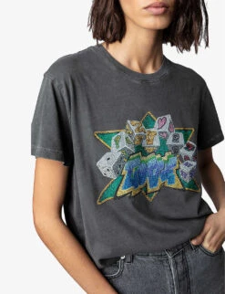 Zadig & Voltaire Zoe Graphic-print Cotton T-shirt -Sweaty Bety Clothing Shop R04074042 CARBONE ALT04