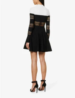 ALAIA Cut-out Flared-hem Stretch-woven Mini Dress -Sweaty Bety Clothing Shop R04076420 NOIRBLANC ALT03