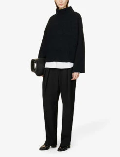Toteme Turtleneck Wool-blend Knitted Jumper -Sweaty Bety Clothing Shop R04077097 BLACK ALT01