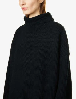 Toteme Turtleneck Wool-blend Knitted Jumper -Sweaty Bety Clothing Shop R04077097 BLACK ALT04