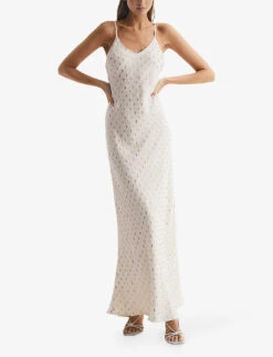 Reiss Louisa Metallic-pattern Woven Maxi Dress -Sweaty Bety Clothing Shop R04082321 WHITEGOLD ALT02