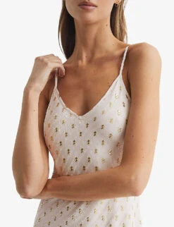 Reiss Louisa Metallic-pattern Woven Maxi Dress -Sweaty Bety Clothing Shop R04082321 WHITEGOLD ALT04