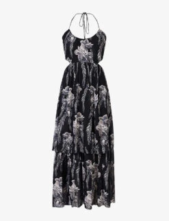 AllSaints Tatum Mia Floral-print Cut-out Crepe Midi Dress