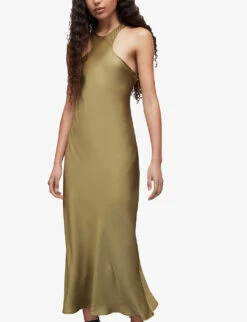 AllSaints Betina Racerback Satin Maxi Dress -Sweaty Bety Clothing Shop R04082737 PALEOLIVEGRE ALT02