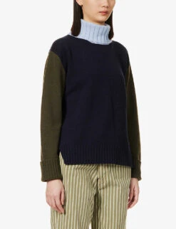 ME AND EM Colourblock Turtleneck Wool And Cashmere-blend Jumper -Sweaty Bety Clothing Shop R04084489 NAVYKHAKILIGHTBLU ALT02