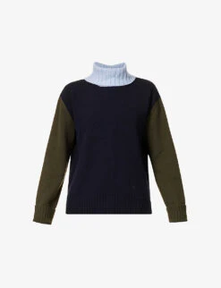 ME AND EM Colourblock Turtleneck Wool And Cashmere-blend Jumper