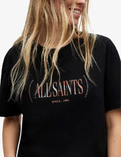 AllSaints Rila Boyfriend Logo-print Organic-cotton T-shirt -Sweaty Bety Clothing Shop R04085125 BLACK ALT04