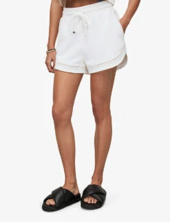 AllSaints Lila Crochet-trim Organic-cotton Shorts -Sweaty Bety Clothing Shop R04085137 CHALKWHITE ALT02