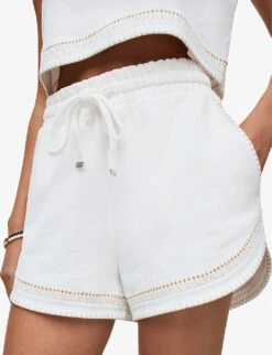 AllSaints Lila Crochet-trim Organic-cotton Shorts -Sweaty Bety Clothing Shop R04085137 CHALKWHITE ALT04