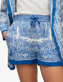 AllSaints Aleida Rafaela Paisley-print Woven Shorts -Sweaty Bety Clothing Shop R04086654 BLUEWHITE ALT04