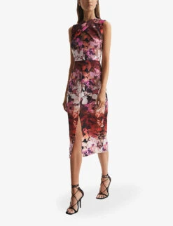 Reiss Vega Floral-print Stretch-woven Midi Dress -Sweaty Bety Clothing Shop R04087022 BERRY ALT02