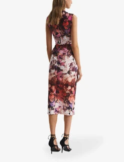 Reiss Vega Floral-print Stretch-woven Midi Dress -Sweaty Bety Clothing Shop R04087022 BERRY ALT03